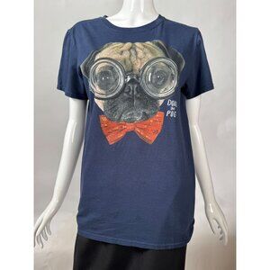 Doug The Pug Navy Blue Graphic Tee With Red Bow Tie Design Size Small